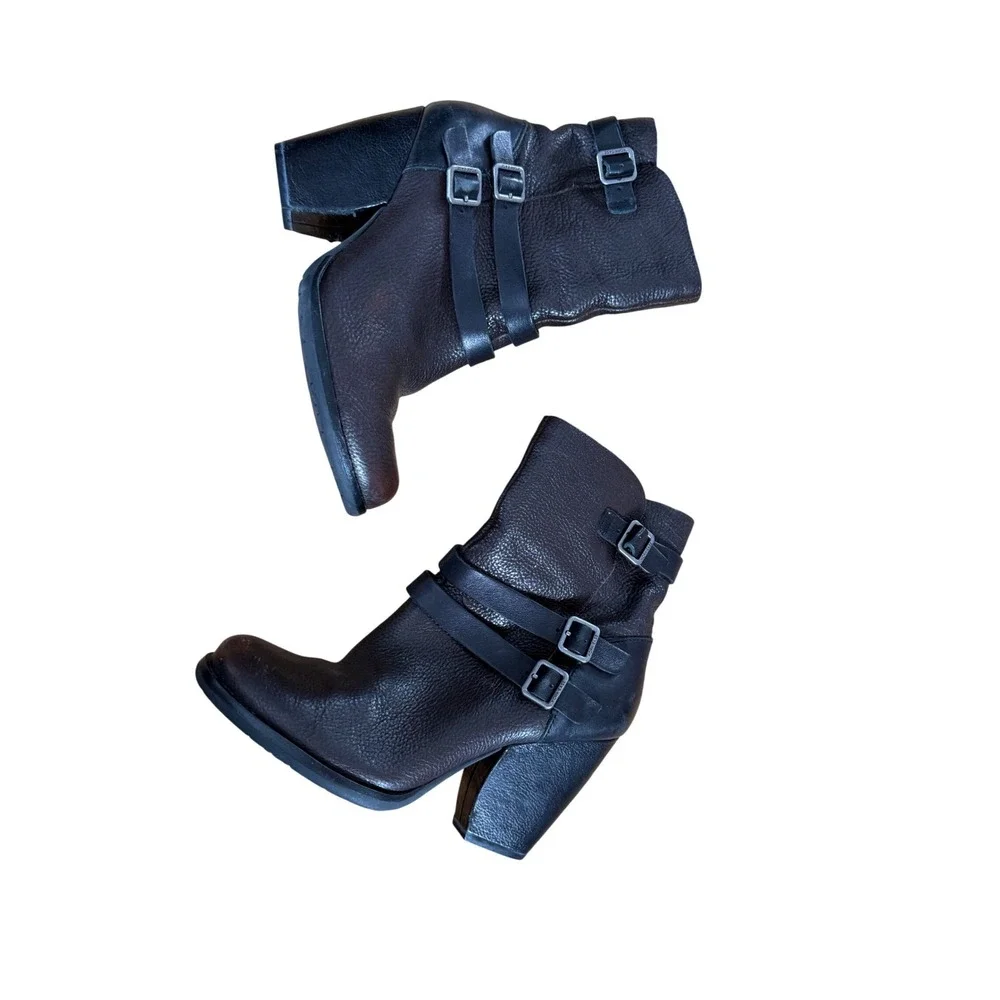 Kork-Ease Anki Leather Ankle Boots Triple belt moto‎ boots black and dark brown